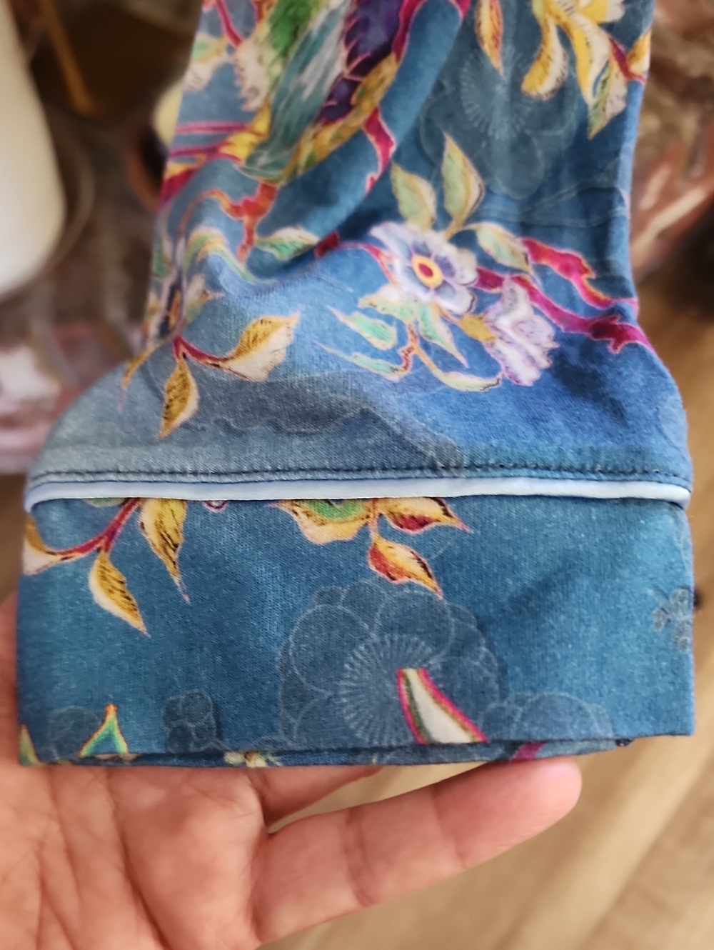 Johnny Was Phoenix Bird Floral Print Button Front Pajama Top - Picture 4 of 8